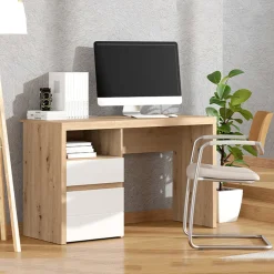 Scrivania Marrone Rovere Nodi Bianco 2 Cassetti 2 Ripiani 127x52x77h cm, un Vano - Flam