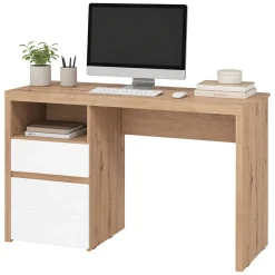 Scrivania Marrone Rovere Nodi Bianco 2 Cassetti 2 Ripiani 127x52x77h cm, un Vano - Flam