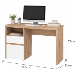 Scrivania Marrone Rovere Nodi Bianco 2 Cassetti 2 Ripiani 127x52x77h cm, un Vano - Flam