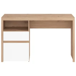 Scrivania Marrone Rovere Nodi Bianco 2 Cassetti 2 Ripiani 127x52x77h cm, un Vano - Flam