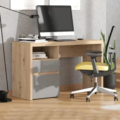 Scrivania Marrone Rovere Nodi Grigio Scuro 2 Cassetti 2 Ripiani 127x52x77h cm, un Vano - Flam
