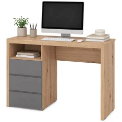 Scrivania Marrone Rovere Nodi Grigio Scuro 2 Cassetti 2 Ripiani 127x52x77h cm, un Vano - Flam