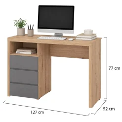 Scrivanie > Dmora Scrivania Marrone Rovere Nodi Grigio Scuro Angolare 2 Cassetti 140x124x77h cm, 5 Ripiani - Piran Grigio Scuro, Marrone Rovere Nodi