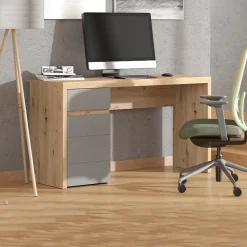 Scrivania Marrone Rovere Nodi Grigio Scuro un Cassetto 2 Ripiani 140x52x77h cm, Un'anta - Bovec