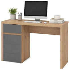 Scrivania Marrone Rovere Nodi Grigio Scuro un Cassetto 2 Ripiani 140x52x77h cm, Un'anta - Bovec