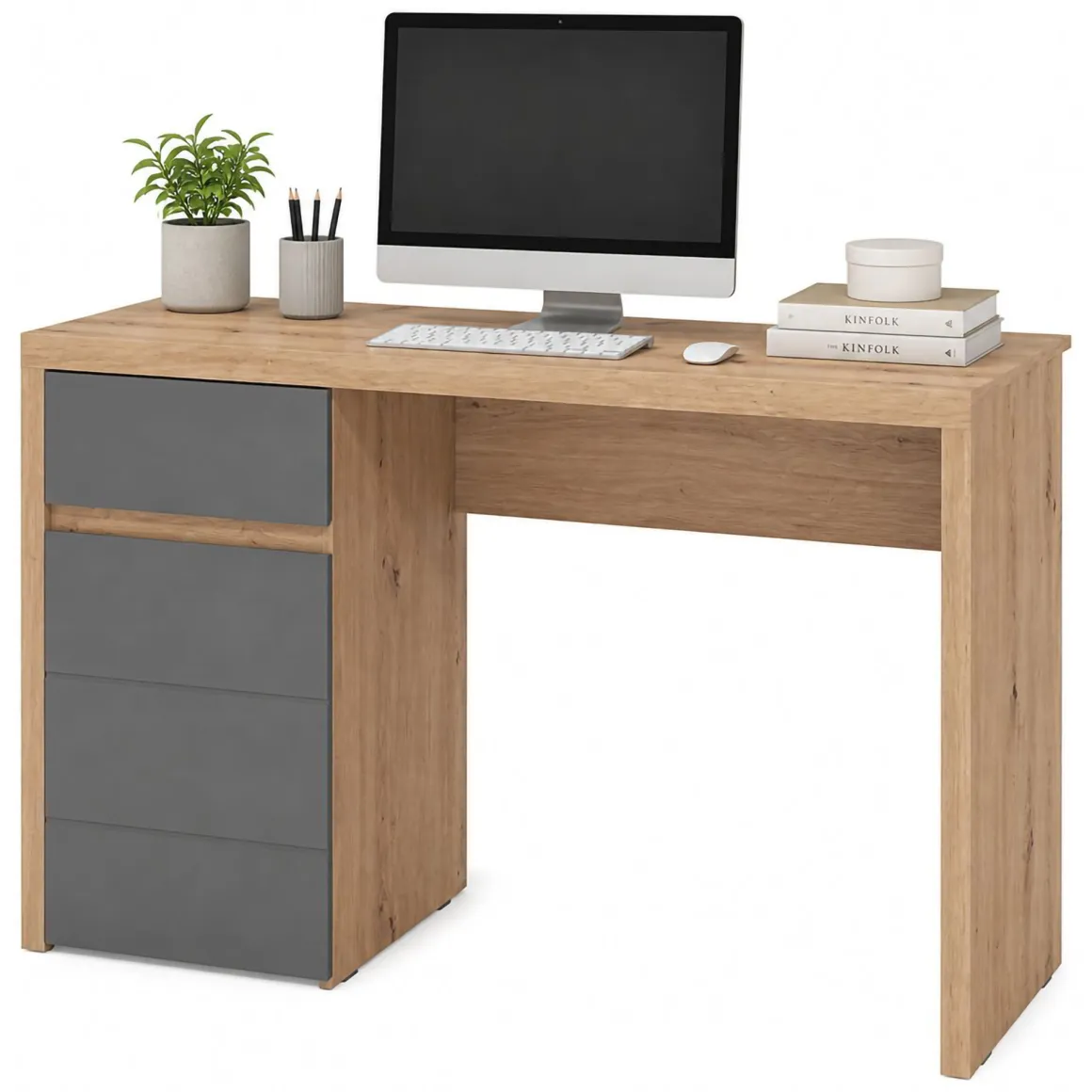 Scrivanie > Dmora Scrivania Marrone Rovere Nodi Grigio Scuro un Cassetto 2 Ripiani 98x47x74h cm, Un'anta - Anholt Grigio Scuro, Marrone Rovere Nodi