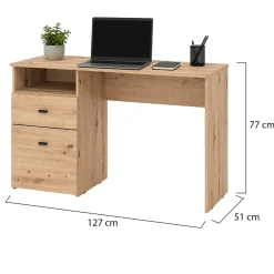 Scrivania Marrone Rovere Nodi Nero 2 Cassetti 2 Ripiani 127x51x77h cm, un Vano - Frutal