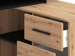 Scrivania Marrone Rovere Nodi Nero Angolare 3 Ripiani 137.5x101.5x75h cm, 3 Cassetti - Sapri
