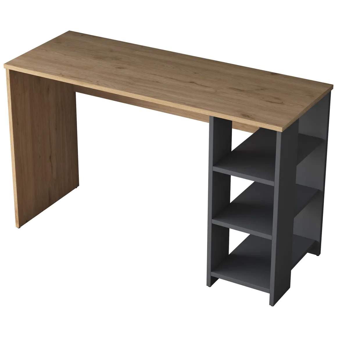 Scrivania Marrone Rovere Nodi Nero Antracite 4 Ripiani 3 Vani 120x45x74h cm, Colore Ripiano Marrone - Pombia