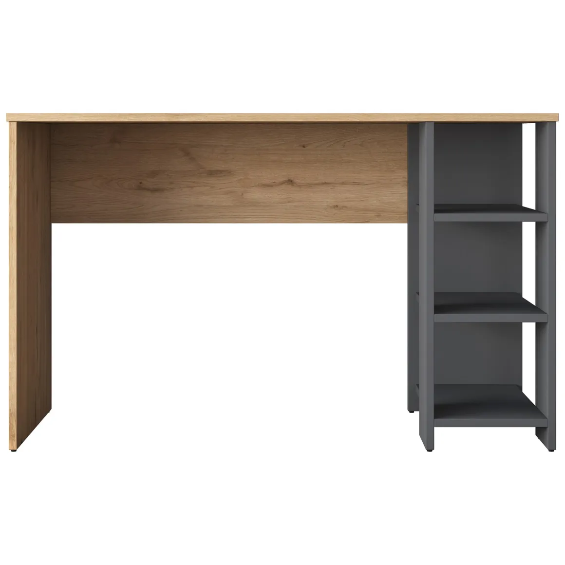 Scrivania Marrone Rovere Nodi Nero Antracite 4 Ripiani 3 Vani 120x45x74h cm, Colore Ripiano Marrone - Pombia
