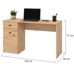 Scrivania Marrone Rovere Nodi Nero un Cassetto 2 Ripiani 140x50x77h cm, Un'anta - Porven