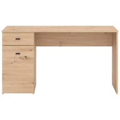 Scrivania Marrone Rovere Nodi Nero un Cassetto 2 Ripiani 140x50x77h cm, Un'anta - Porven