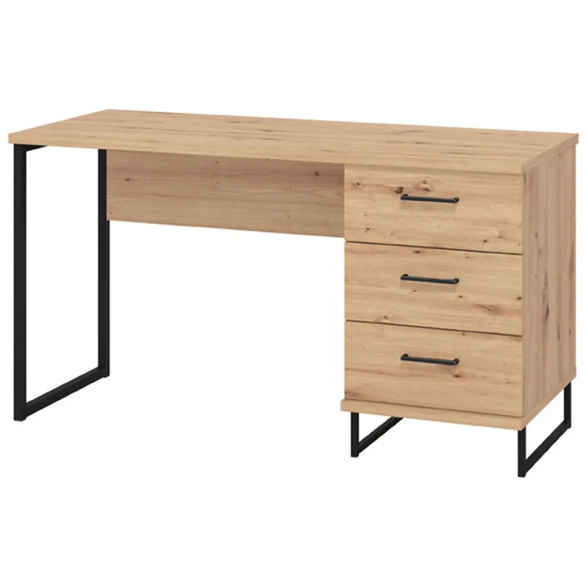Scrivania Marrone Rovere Nodi Nero un Ripiano 3 Cassetti 137.5x56x75h cm, Maniglie Incluse - Ponza