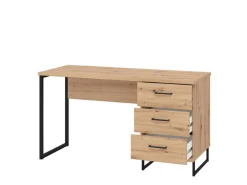 Scrivania Marrone Rovere Nodi Nero un Ripiano 3 Cassetti 137.5x56x75h cm, Maniglie Incluse - Ponza