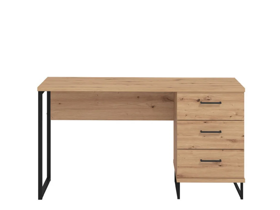 Scrivania Marrone Rovere Nodi Nero un Ripiano 3 Cassetti 137.5x56x75h cm, Maniglie Incluse - Ponza
