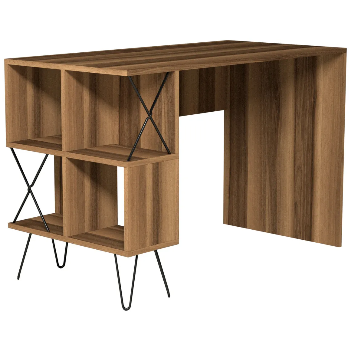 Scrivanie > Dmora Scrivania Marrone Rovere Scuro Nero Angolare 3 Ripiani 137.5x101.5x75h cm, 3 Cassetti - Sapri Nero, Marrone Rovere Scuro