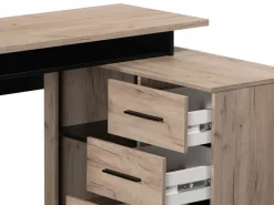 Scrivanie > Dmora Scrivania Marrone Rovere Scuro Nero Angolare 3 Ripiani 137.5x101.5x75h cm, 3 Cassetti - Sapri Nero, Marrone Rovere Scuro