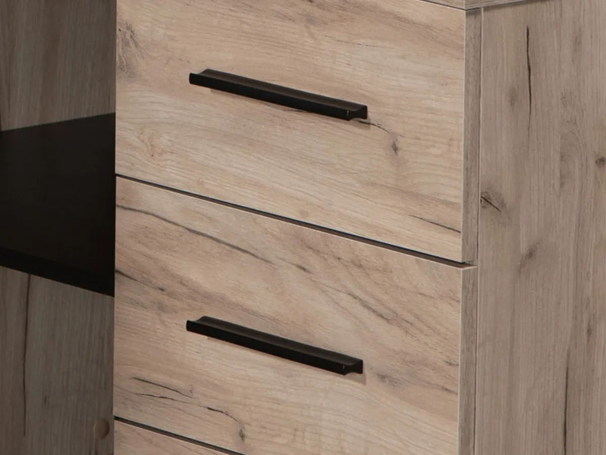 Scrivanie > Dmora Scrivania Marrone Rovere Scuro Nero Angolare 3 Ripiani 137.5x101.5x75h cm, 3 Cassetti - Sapri Nero, Marrone Rovere Scuro