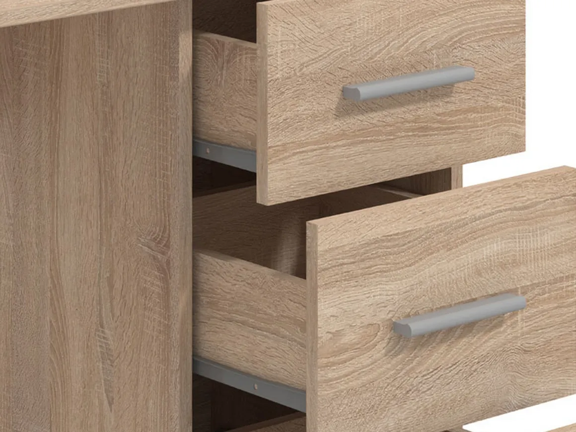 Scrivania Marrone Rovere un Ripiano 3 Cassetti 121x50x74.5h cm, Maniglie Incluse - Rifiano