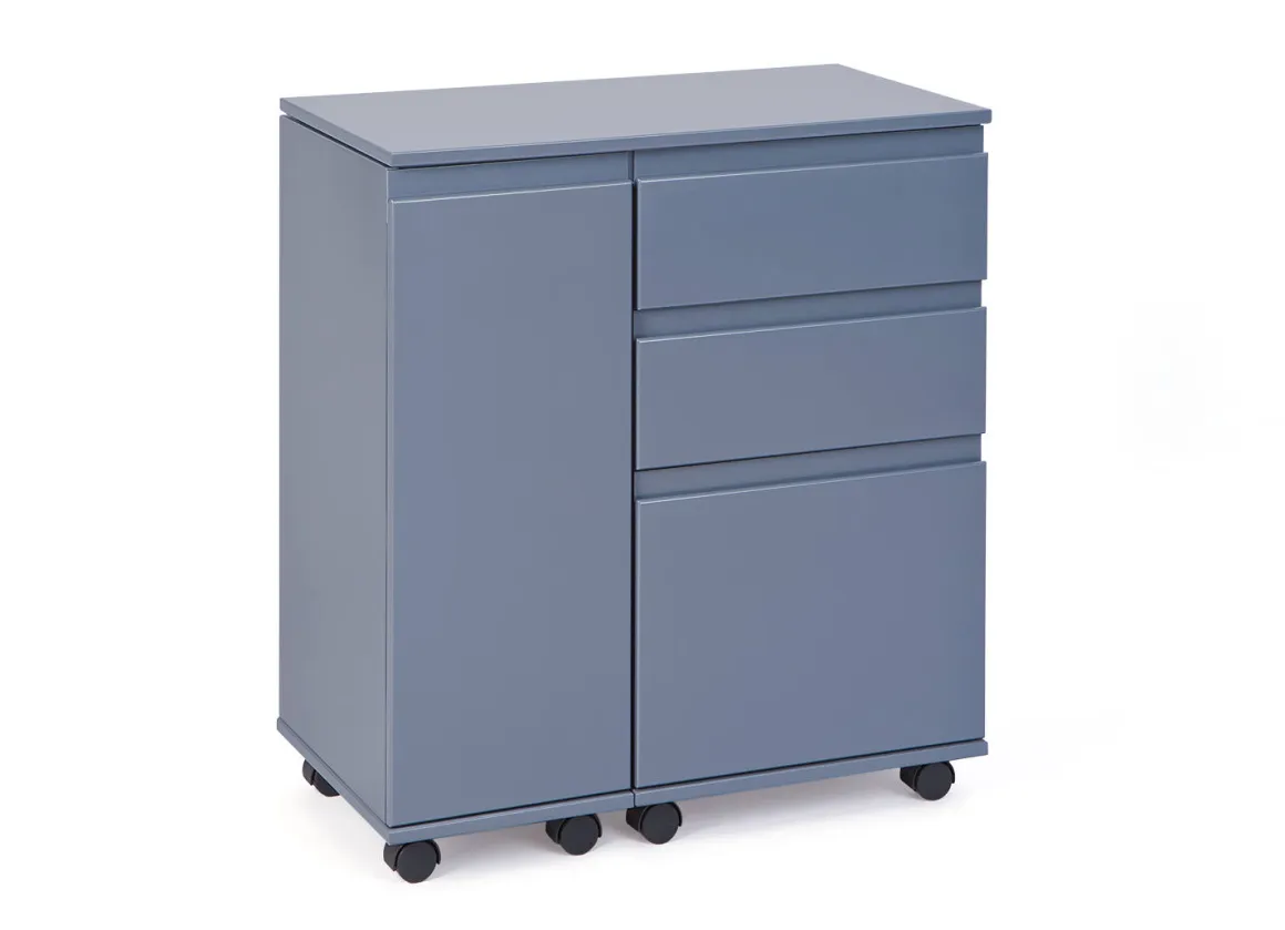 Scrivania/mobile allungabile con cassetti e contenitore in MDF laccato grigio