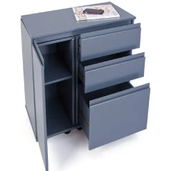 Scrivania/mobile allungabile con cassetti e contenitore in MDF laccato grigio