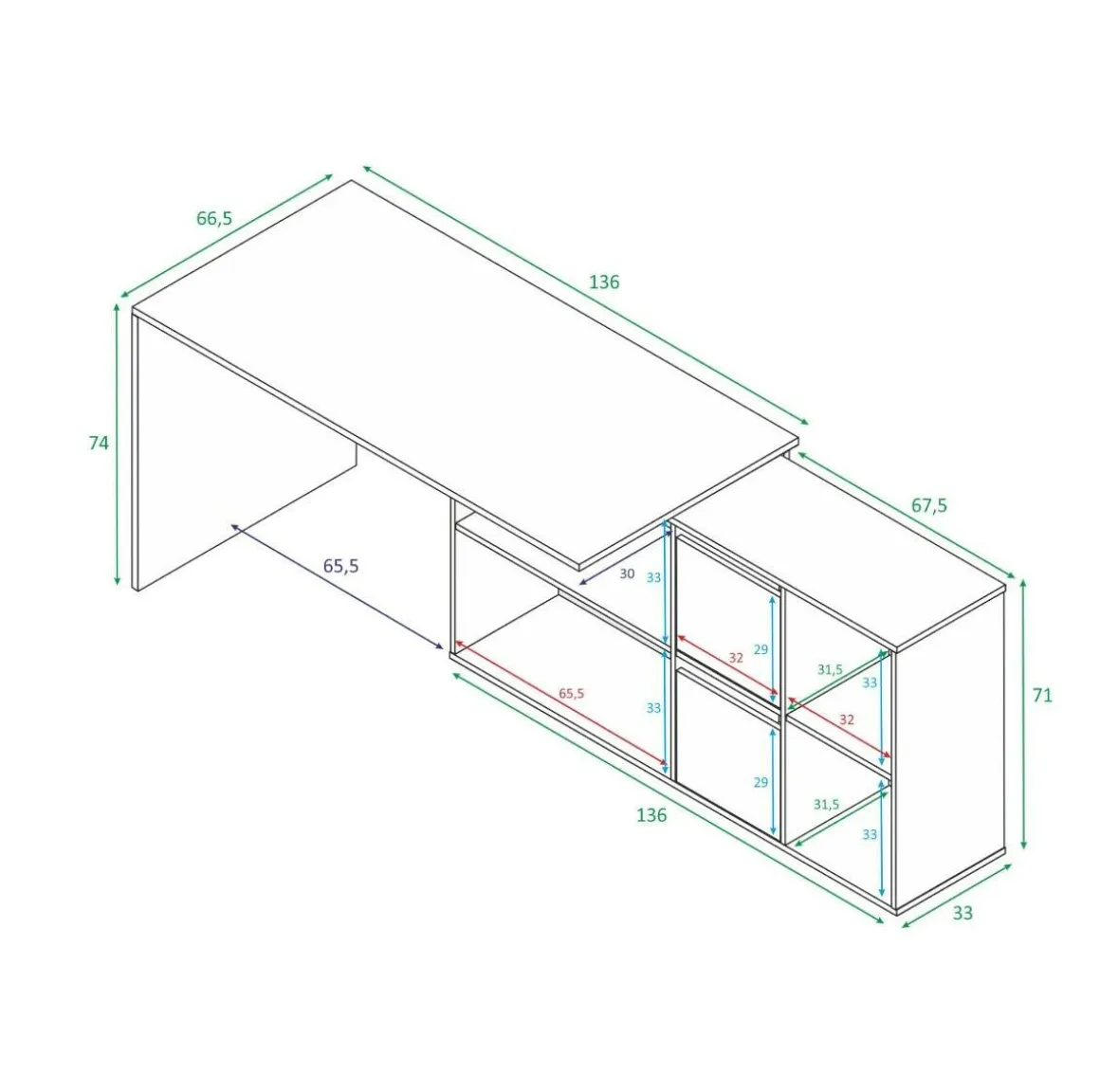 Scrivania modulabile bianca e antracite 136x139cm con libreria - Abby