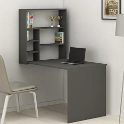 Scrivania Nero Antracite 5 Ripiani 6 Vani 59x90x74h cm, con Libreria - Veglio
