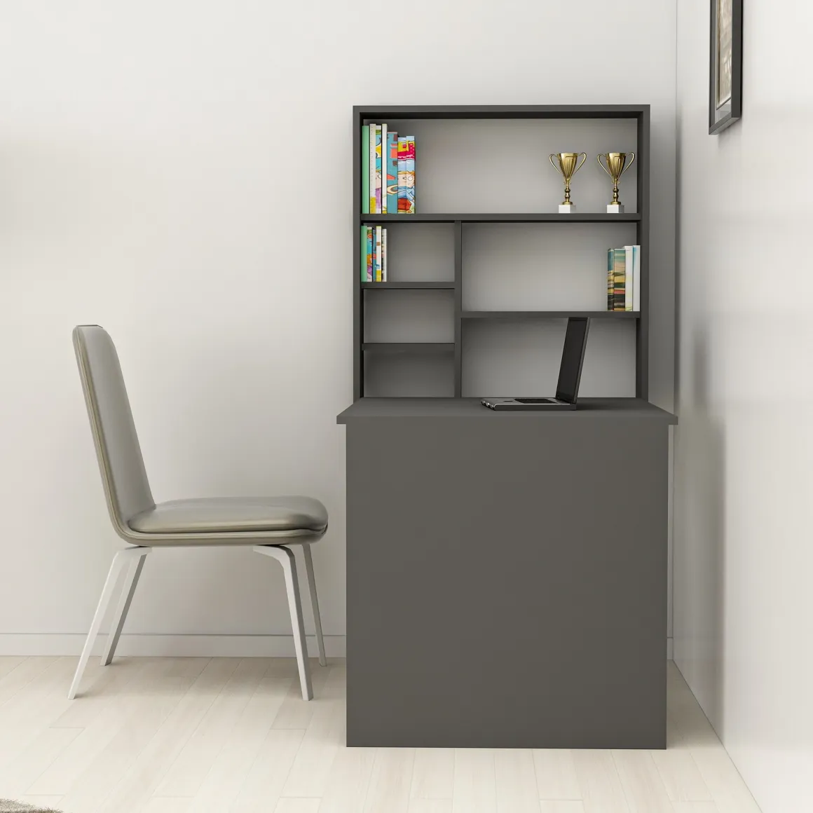 Scrivanie > Dmora Scrivania 5 Ripiani Angolare 80x80x74h cm, 4 Vani - Panchia Nero Antracite