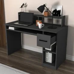Scrivania Nero Antracite 5 Ripiani un Cassetto 120x93x55h cm, 5 Vani - Roletto
