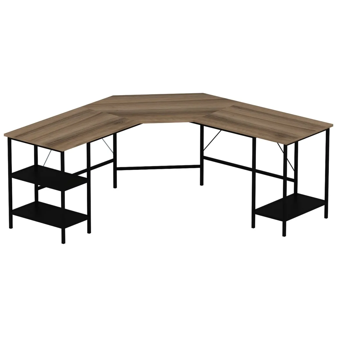 Scrivania Nero Marrone Rovere Angolare 4 Ripiani 180x60x76h cm, 3 Vani - Arcano