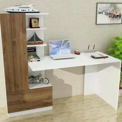 Scrivania No bianca e noce 149x61cm con libreria - Sordio