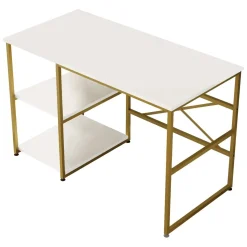 Scrivanie > Dmora Scrivania No bianca e oro 120x60cm con libreria - Giusto Oro, Bianco