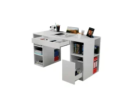 Scrivanie > Dmora Scrivania No bianca 145x59cm con libreria - Carife Bianco