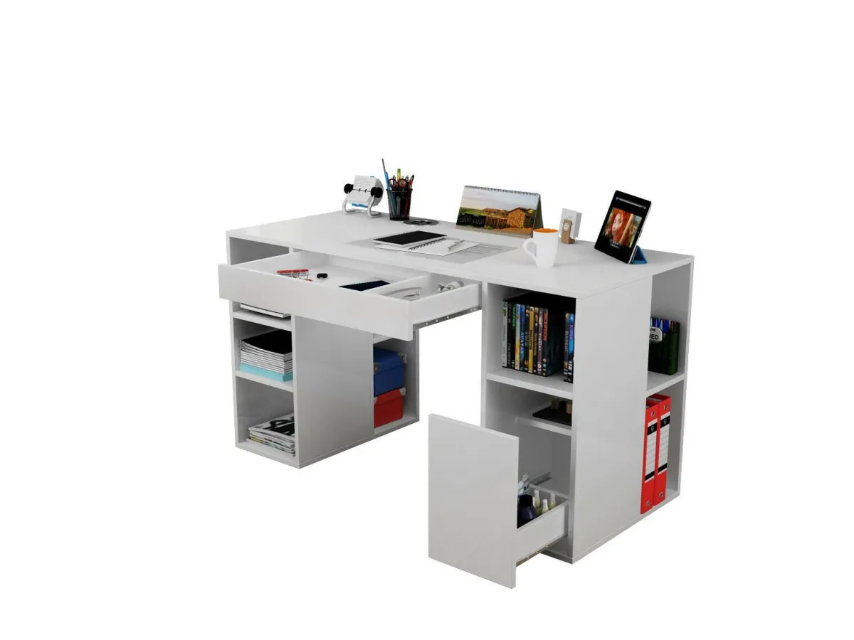 Scrivanie > Dmora Scrivania No bianca 145x59cm con libreria - Carife Bianco