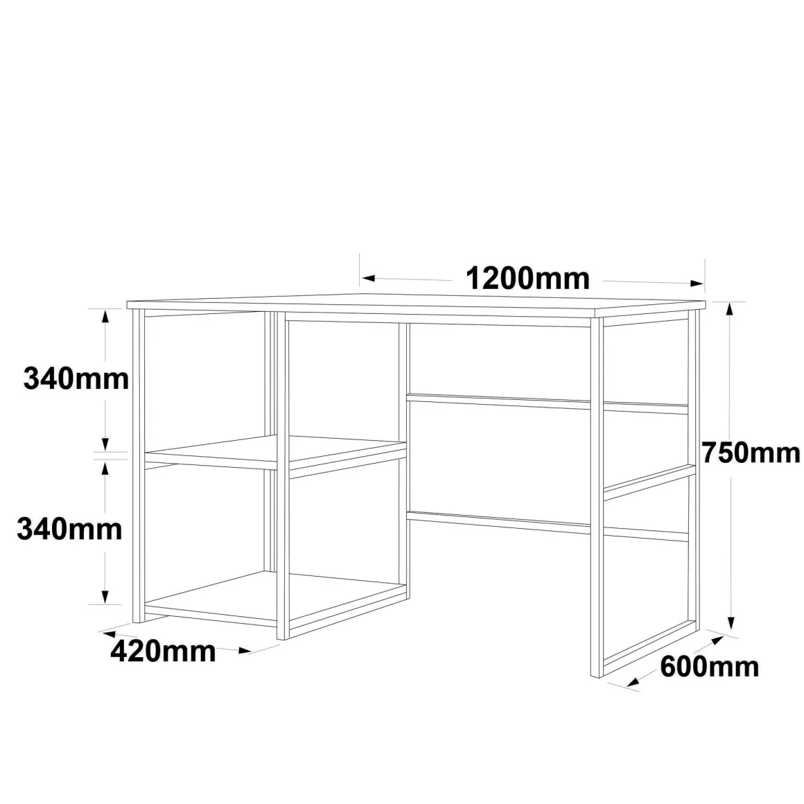 Scrivania No quercia 120x60cm con libreria - Giusto
