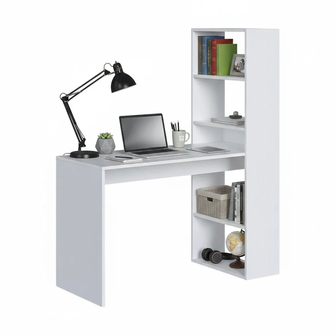 Ufficio|Camera Da Letto > Dmora Scrivania salvaspazio bianca e legno 120x53cm con libreria - Ali Marrone, Bianco Rovere