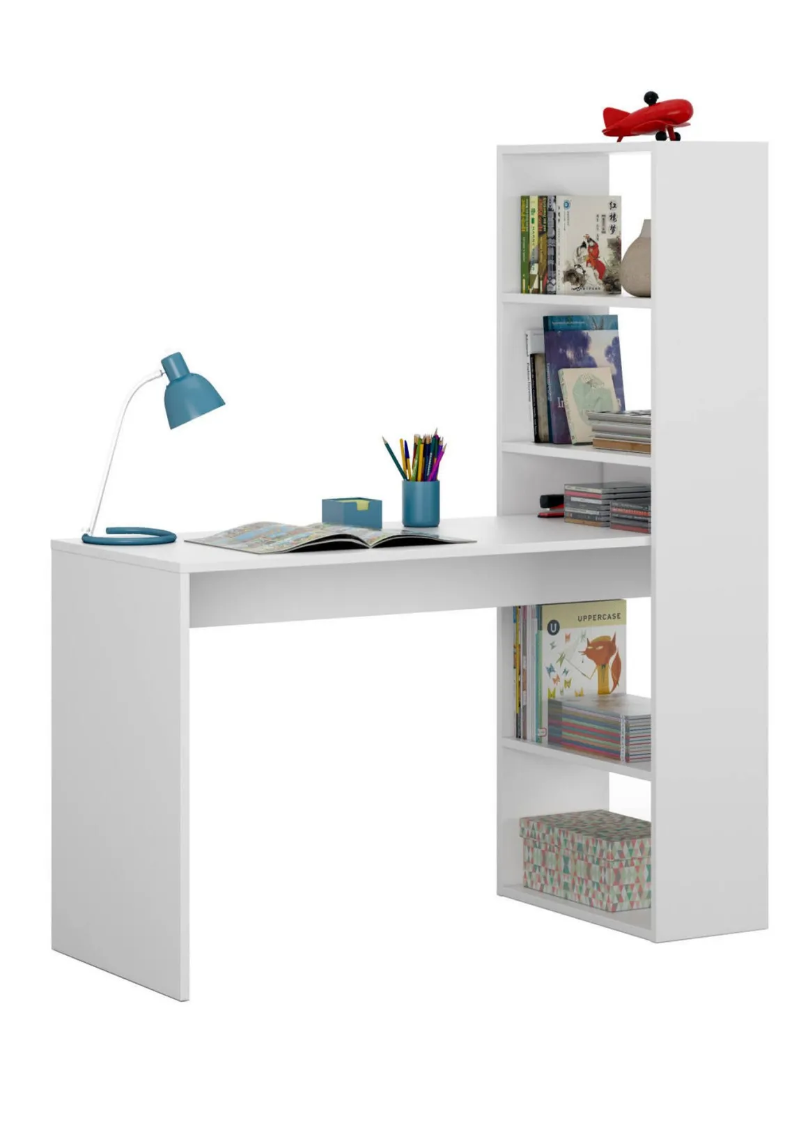 Ufficio|Camera Da Letto > Dmora Scrivania salvaspazio bianca e legno 120x53cm con libreria - Ali Marrone, Bianco Rovere