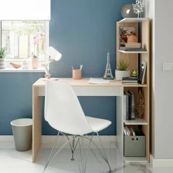 Scrivania salvaspazio bianca e rovere 110x52cm con libreria - Abba