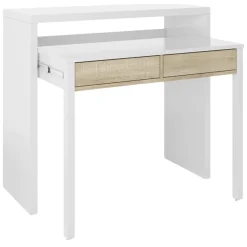 Salotto|Scrivanie > Dmora Scrivania salvaspazio bianca e rovere 98x36cm con 2 cassetti - Andriy Marrone, Bianco Rovere
