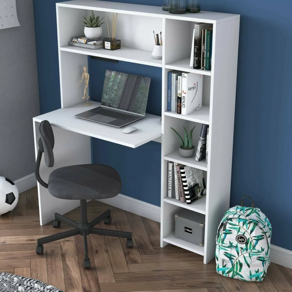 Scrivania studio bianca 113x40cm con libreria - Arapaho