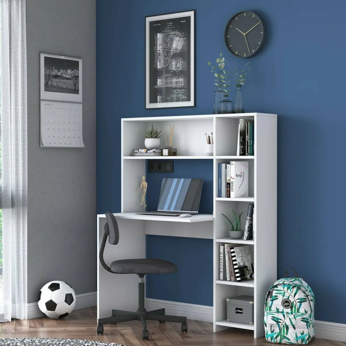 Scrivania studio bianca 113x40cm con libreria - Arapaho