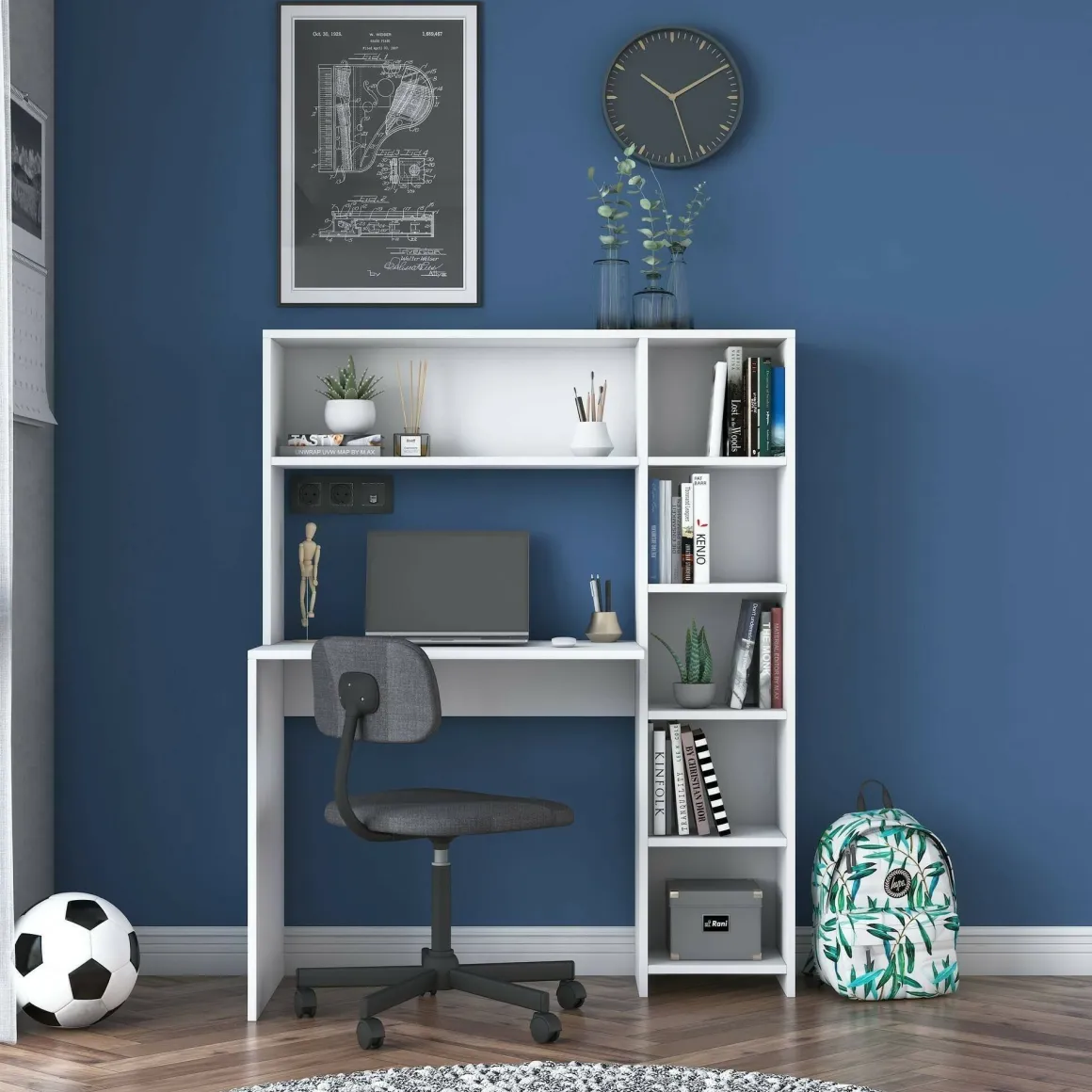 Scrivania studio bianca 113x40cm con libreria - Arapaho