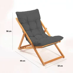 Sedie Da Esterno|Sedie > Dmora Sdraio pieghevole imbottita in legno antracite - Coghinas Grigio
