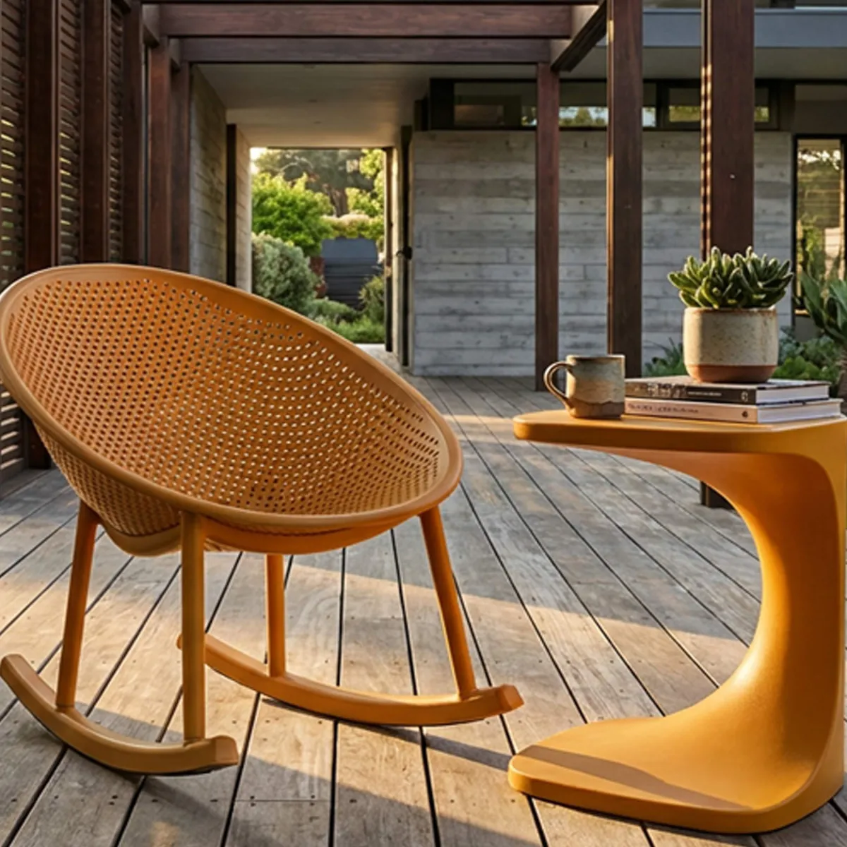 Sedie > Dmora Sedia 2 Sedie a Dondolo, Adatto per Indoor/outdoor, Materiale Struttura in Plastica - Phunt Arancione