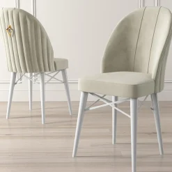 Sedia Bianco Crema Bianco 6 Sedie Imbottito, Peso Supportato 120 kg - Perillis
