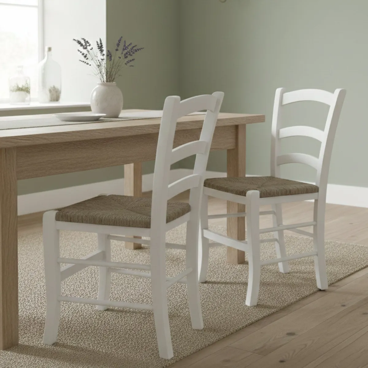 Sedie > Dmora Sedia Bianco 2 Sedie Colore Seduta Bianco, - Catone Beige Paglia, Bianco