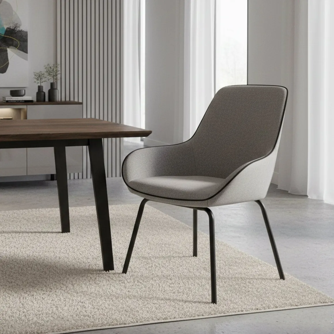 Sedia comoda imbottita in tessuto grigio - Arpaia