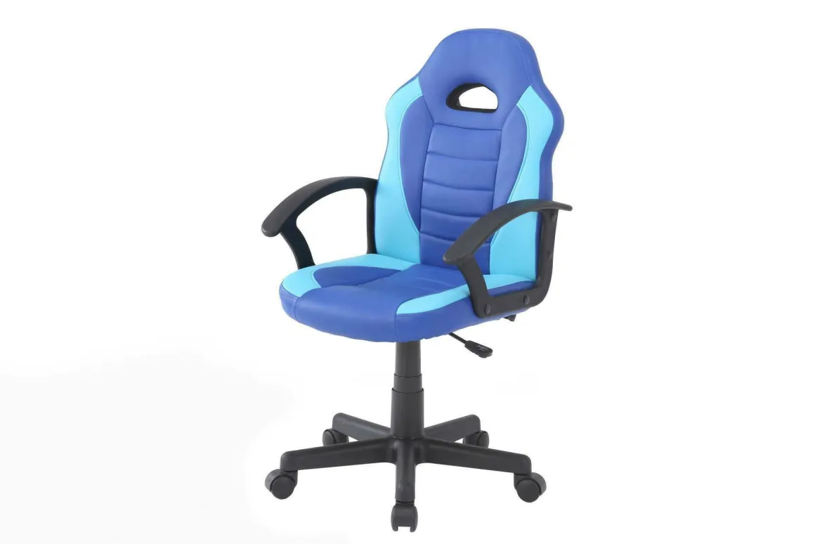 Sedia con ruote imbottita con braccioli in ecopelle blu e azzurra - Miranda