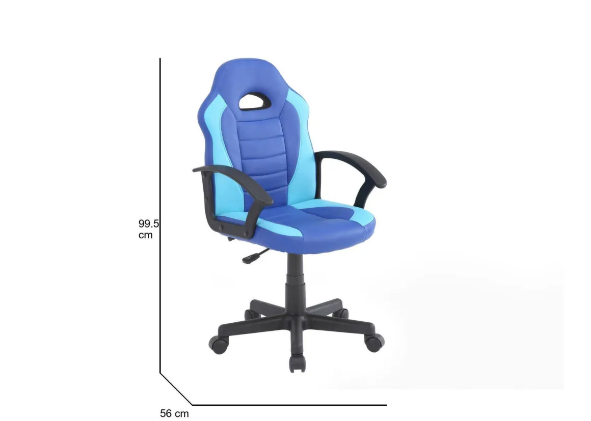 Sedia con ruote imbottita con braccioli in ecopelle blu e azzurra - Miranda