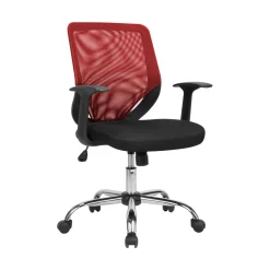 Ufficio|Sedie Con Ruote > Dmora Sedia con ruote imbottita con braccioli in ecopelle rossa e gialla - Urbana Giallo, Rosso